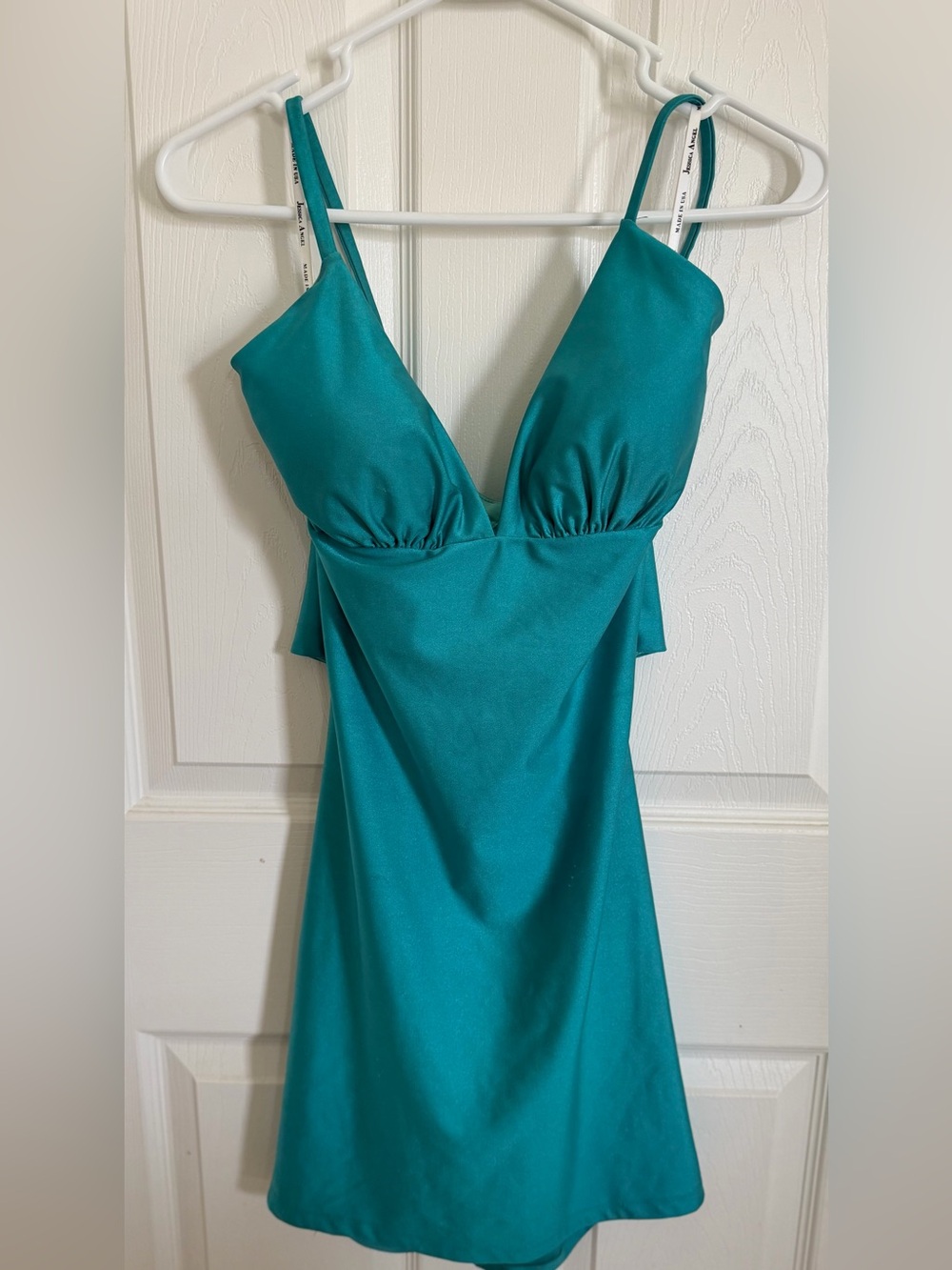 Jessica Angel Teal Satin Open Back Mini Dress Size Small